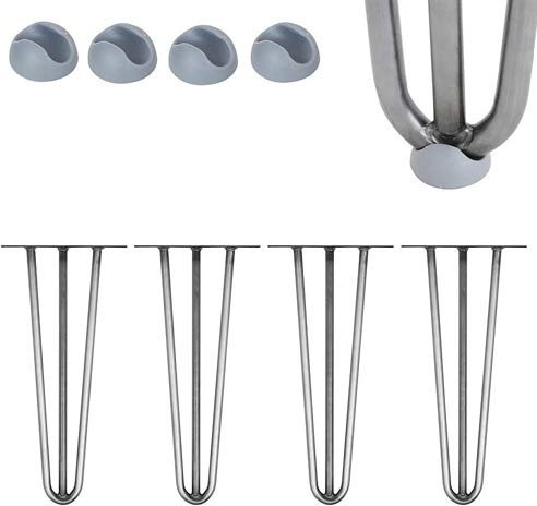 Melko Hairpin Legs Tischbeine 4-teilig 60 cm Stahl 12 mm 3 Streben Silber | mit Bodenschutzkappen und Schrauben, vorgebohrte Montageplatten, für Couchtisch, TV-Möbel und Regal, Industriedesign