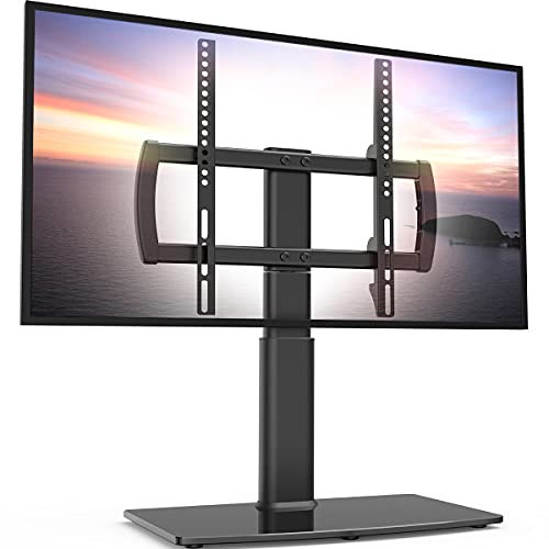 Hemuduplus Supporto TV da Tavolo, Staffa TV da 27 a 60 Pollici, Supporto TV Girevole 80º, 4 Livelli Regolabili in Altezza, Piedistallo TV Regge Fino a 45 kg, Staffa TV Max Vesa 400X400mm