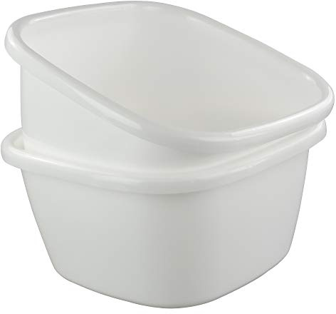 Ggbin 18 Quart Plastic Dish Pans, 13.58 x 13.58 x 7, 2 Packs Square Wash Basin Tub, White