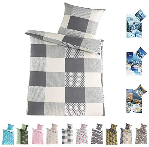 Niceprice Flausch 2021 Warme Winter Bettwäsche, Fleece Microfaser, Kaarlo Grau 2 teilig 135x200 cm + 80x80 cm