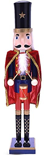 BAKAJI Soldado Cascanueces de Navidad de Madera Gigante Altura 106 cm Vestidos Pintados Barba y Pelo de Peluche con Mecanismo de Trabajo Decoraciones Navidad (Diseño 13)