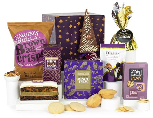 Virginia Hayward Hamper, Delights Box - Hampers & Gourmet Gifts Indulgent Festive Treats with Mince Pies, Pudding, Popcorn and More - Delightful Presents
