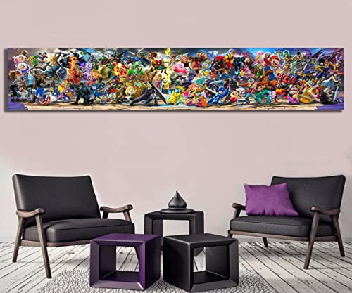 HWNU Toile Peinture Super Smash Bros Ultime Mise À Jour Art Jeu Vidéo Affiche Dessin Animé Image Oeuvre Moderne Mur Art pour Garçon Chambre Décor À La Maison Sans Cadre 50x250cm