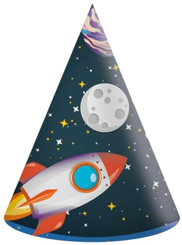 Procos - Partyhüte Astronaut Rocket Space aus FSC-Papier, 6 Stück, mehrfarbig, PR93738