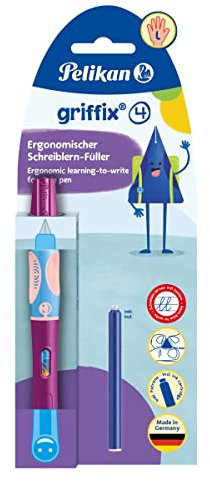 Pelikan® Füllhalter Griffix zum Schreiblernen | Mittelfeder | Für Tinte | Für Linkshänder | Büro Schule Arbeit | Kalligraphie Komfortables und glattes Schreiben | Sweet Berry