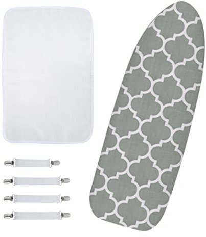Kinsinder Ironing Board Cover and Pad 148x48cm Replacement Ironing Board Covers with 4 Adjustable Fasteners and Protective Mesh Easy-Fit, Grey
