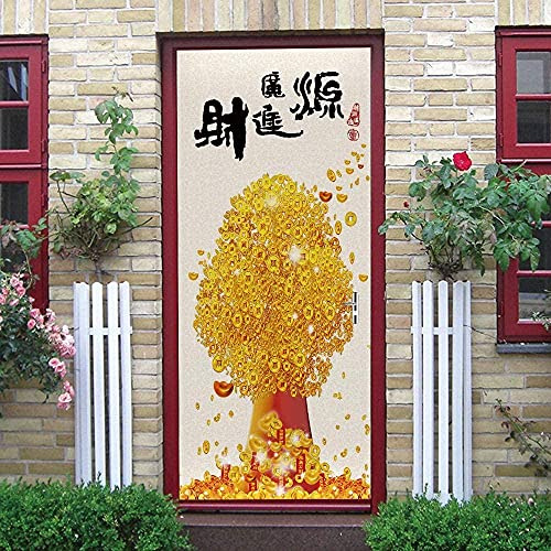 Murales Poster Per Porte 90X200Cm Oro Del Testo Del Lingotto Della Moneta D'Oro Carta Da Parati Adesivo Per Porta 3D Autoadesivo Fotomurali Impermeabile Decalcomanie Famiglia Soggiorno Bagno D