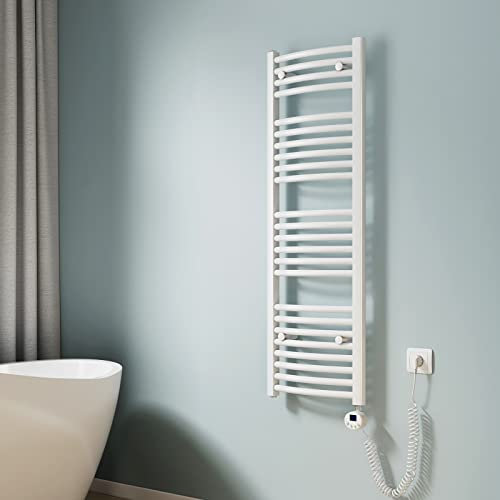 EMKE Radiador Toallero Eléctrico para Baño,120 x 40 cm, Secatoallas eléctrico con termostato, 500 vatios (Blanco),Toallero Electrico Baño
