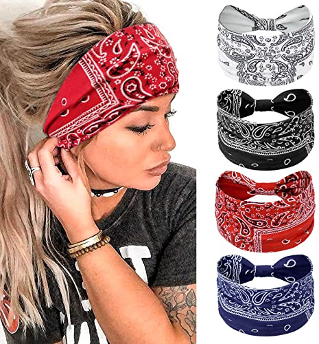 Kavya Hårband Kvinna Headband Sommar Pannband Dam Boho Wide Hair Band Women Flickor Head Band Yoga Hair Scarf Hårsmycke 4 st (Klassisk)