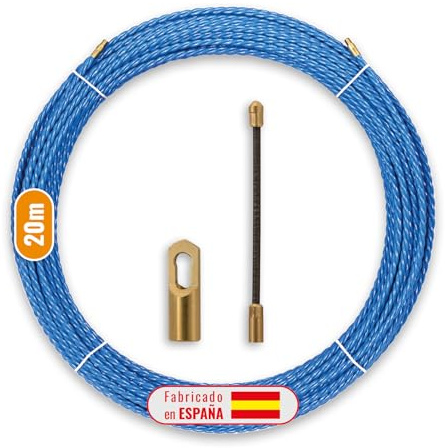 InstalPlace Guía Pasacables Poliéster Triple T. Intercambiables ⌀6mm 20m | Trenzado con mínimo efecto memoria; rígida en recto y flexible en curva; terminales intercambiables; incluye 4 accesorios