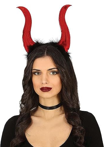 FIESTAS GUIRCA Haarreif mit Hörnern, rot, böser Dämon, Teufel, Kostüm-Zubehör, Cosplay für Halloween – Thema: