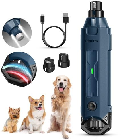 Gimars Lime à Ongles pour Chien Réglable 6 Vitesses Broyeur à Ongles pour Chien avec Double Lumière LED, Broyeur à Ongles pour Animaux De Compagnie, Rechargeable Lime Ongles Chien par USB