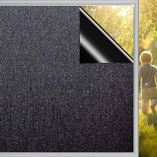 Qualsen Pellicola Oscurante vetri Finestre 30x200cm, Nero Spazzolato Pellicola per Vetri Finestre Opaca Elettrostatica Autoadesive Anti-UV Pellicola Privacy Finestre per Baño Ufficio Camera, Nero