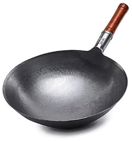 OQHAIR Wok de Fondo Plano, Wok de Acero al Carbono presazonado, sartén para saltear Sartén de Fondo Plano Wok de Acero al Carbono de 12.5 para Estufa eléctrica, Cocina de inducción y EST
