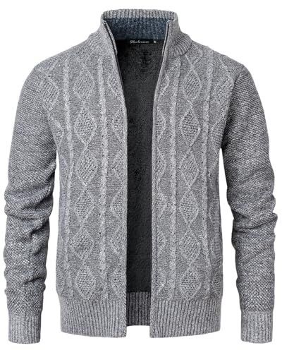 Harbrosrce Hombre Completa Cremallera Cárdigan de Punto por Cable Forro Polar Chaquetas Suéter Invierno Grueso Pollover Abrigo
