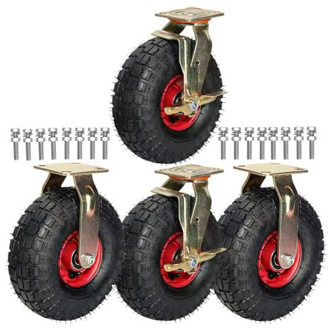 4er SET Geräuschlose Schwerlast Rollen, Bockrolle Transportrollen Stoßdämpfung Abriebfest Gummi Lenkrolle Mit Bremse, Durchmesser 200/250MM Lenkrollen Für Möbel Plattformwagen
