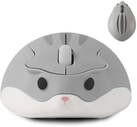 Kabellose Hamsterförmige Maus - 1200 DPI Rauscharm Mit 2,4 G USB-Empfänger, Leise und Tragbar für PC/Mac/Laptop - Geschenk für Kinder und Mädchen (Grau)