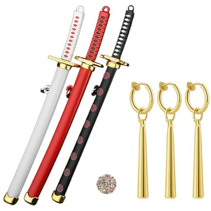 Zaky Zoro Samurai-Schwert-Anhänger Schlüsselanhänger One P. Anime Strohhut Luffy Cosplay Zubehör Modische vertikale Tropfen Ohrringe mit Cartoon Charakter Aufkleber 16 Stück