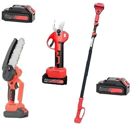 Deals Kit potatura a batterie forbice cesoie con 2 batterie e motosega 6 con asta telescopica
