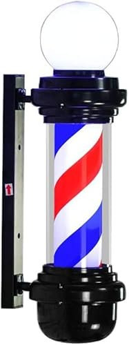 Poste de peluquero tradicional LED, bola iluminadora, tiras giratorias brillantes y giratorias, para barberías, dimensiones: 68 cm