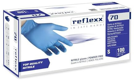 Guanti Nitrile M Reflexx, Guanti Monouso Nitrile 100% LATEX FREE (100/300/1000 Pezzi) Guanti Usa e Getta Nitrile 100% LATEX FREE per Alimenti, Meccatronico, Chimica, Benzinai (100 PEZZI, XL)