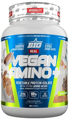 BIG - Proteina Vegana - Proteina Vegetal 100%, para Masa Muscular y Recuperación - Vegan Protein con Aminoácidos - Proteína en Polvo con Deliciosos Sabores, Sin Lactosa (1Kg, Milk & Cinnamon)