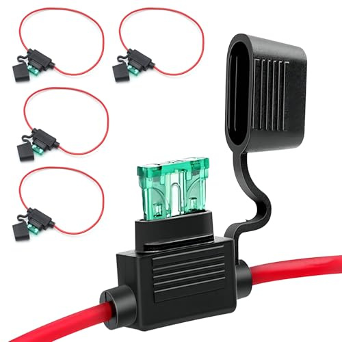 Irinidig Pack-5 wasserdichte Inline-Sicherungshalter, Pigtail-Flachsicherungsblock-Relais mit 12 A, Sicherungshalter, Ersatz, Automobil-Sicherungen, Set, universell für Auto, LKW, Motorräder (schwarz)
