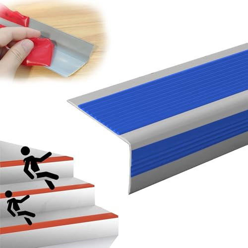 MPOWRX Übergangsprofil 2er-Set rutschfeste Treppenkantenstreifen, Selbstklebende PVC-Zierleiste, 5 m Türkantenschutzstreifen für Ältere Kinder(Blue)