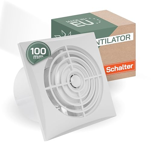 Vent Systems Badlüfter 100mm, Leise, Wasserdicht Badventilator mit Lichtschalter-Aktivierung, IPX4 28dB 5W 75m³/h Wand, Deckenmontage, Geräuscharmer Energieeffizienter Abluftventilator für Küche & Bad