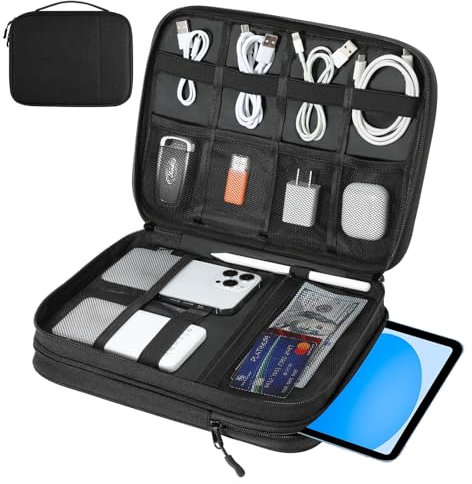Dadanism Kabeltasche Elektronik Organizer Tasche, Universal Kabel Organizer Tasche Tech Pouch, Doppelschicht Reise Elektronik Zubehör Tasche für 9-11'' Tablets, Kabel, Ladegeräte, Powerbank, Schwarz