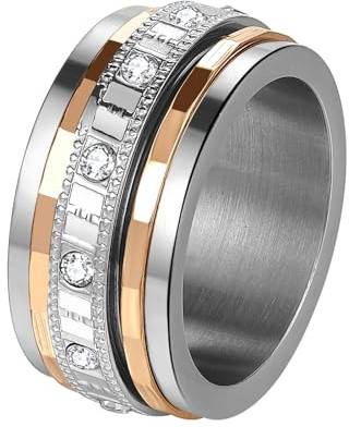 JewelryWe Anillos Ansiolíticos Giratorio Mujer: Anillo de Ansiedad de Acero Inoxidable con Circonita Cúbica para Señora Hipoalergénico Tallas 20 - Para Aliviar el Estrés Uso Diario Regalos