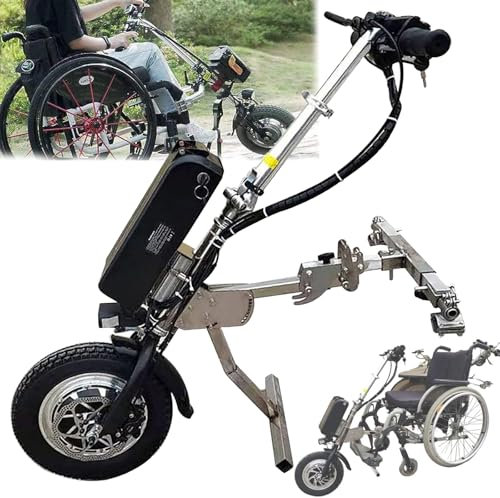 WhAeoy 500 W Rollstuhl-Zuggerät, Mit Frontlicht/Stoßdämpfer + Hochtöner, 3 Geschwindigkeiten, 7 Ah 48 V Batterie Reichweite: 65 Km, Vorwärtsgeschwindigkeiten: 20 + 15 Km/h, 12 Zoll Räder,A