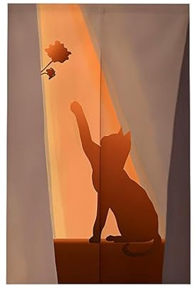 Türvorhang Katze Orange Blume Türvorhang Insektenschutz Polyester Raumteiler Vorhang mit Teleskopstange Vorhang Kurz Küchenvorhang Fliegenvorhang Terrassentür Waschbar Tür Vorhang 80x200