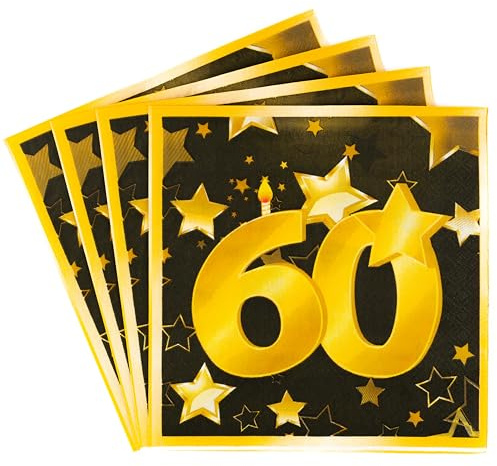 60 Geburtstag Deko Servietten schwarz/gold - Originelle Geburtstagsdeko 60 für einen gelungenen 60 Geburtstag Frau oder Mann - Tiwoca