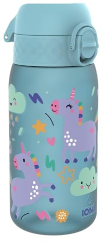 ION8 Vattenflaska För Barn, 350 ml/12 oz, Läcksäker, Lätt att Öppna, Säkert Lås, Diskmaskinssäker, BPA-fri, Bärhandtag, Enkel att Rengöra, Luktfri, Koldioxidneutral, BPA-fri, Blå Enhörningar