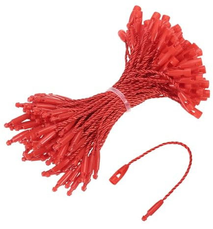QUARKZMAN 100 Stück Hängeetiketten Etiketten Schnur 80mm Rot | Sicherheitsfäden für Etiketten, Schnappverschluss zum Anbringen für Hängeetiketten Kleidung