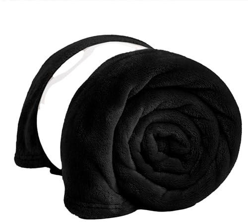 PRIME LINENS Fleece Blanket Reversible Throw for Sofa - Faux Fur Bed Blanket Lightweight Cozy Throw for All Seasons, Perfect for Bed Couch Camping & Travel (Black, 240 x 270 Cm)