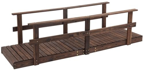 Wooden Garden Bridge Arc Footbridge with Safety Railings,Easy to Assemble,for Outdoors, Backyard, Garden Farm(Stained Wood,84.75 L x 28.75 W x 21.75 H)