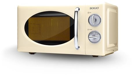 Sogo Microondas Beige con Capacidad de 20L - 5 Potencias y Función Descongelar - 700 Watts con Temporizador 30 Minutos y Estilo Vintage - Sin Grill Plato Giratorio (Beige)
