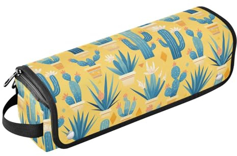 Deep Blue Cacti Yellow Hot Hair Tools Travel Bag with Heat Resistant Pad Large Hair Straigheners Travel Case for Curling Iron Straightener Flat Hair Dryer Travel Bag for Women