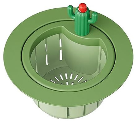 Kitchen Sink Drain Strainer Basket, Cactus Design Sink Stopper Open with One Press (Green)