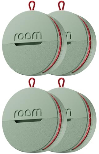 Roam Smart Tracker, Works with Android and iPhone, Track your keys, bags, bikes, and more, Replaceable 1-year battery, Water and dust resistant, Built-in strap and key cord (Green, 4 Pack)