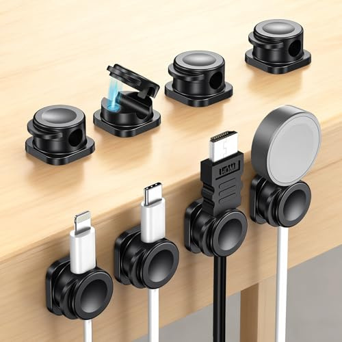 Piggyma Black Cable Clips (8 Pack), 2026 Upgraded Self-Adhesive Wire Organiser - Sticky Cable Tidy Holders for Desk, Wall & Car, Durable Management for USB/Charging Cables (7mm)