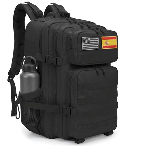 unycos - Mochila Táctica Militar【45L】con Sistema Molle y Bolsillos Laterales, Tela Oxford 900D Resistente, Bolsillos para 3 Días de Emergencias, Caza, Senderismo, Viaje, Crossfit, Gimnasio (Negro)