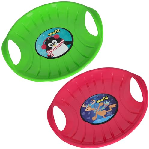 KOTARBAU® 2 Piezas Trineo Nieve - PVC - 60x60x10 cm - Verde & Rosa- Rutschteller con Asas para Niños y Adultos - Trineo Niños - Deslizador Nieve - Resistente y Seguro