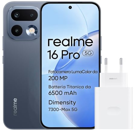 realme 16 Pro 5G Smartphone, 8GB+256GB, Pantalla AMOLED 144Hz 6,78, Batería 6500mAh, Cámara 200MP OIS, IP69K, Carga Rápida 45W, Dual SIM, Next AI, Gris (con Adaptador)