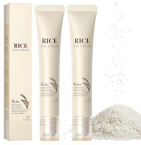 2 Pièces Crème Contour des Yeux à l'Extrait de Riz & Acide Hyaluronique, Anti-Rides Crème pour les yeux Soin Coréen Hydratant, Anti-Cernes & Poches (20g)