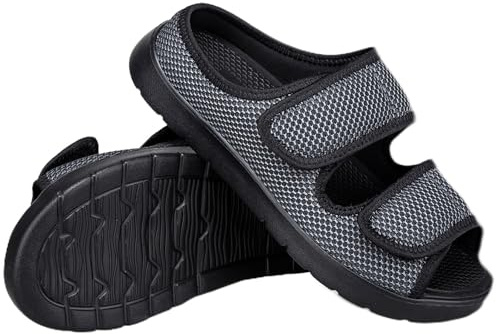 Gaatpot Chaussons Orthopédique Hommes Femmes avec Réglables, Gris, 40 EU | Pantoufles Diabétiques, Sandales de Rééducation Edema Swollen, Respirable Scratch