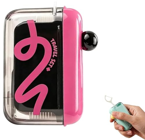 Distributore automatico di filo interdentale portatile pop-up con 50 pezzi di filo interdentale, supporto per filo interdentale igienico sigillato ricaricabile per viaggi, ufficio e casa (Red)