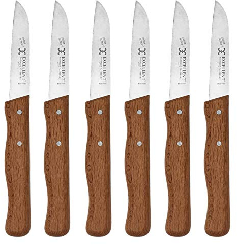 May Allzweckmesser-Set Solingen Edelstahl Echtholz 6er | Großes 6er-Bundle Solinger Küchenmesser. Handgeschliffene 7 cm Edelstahlklingen und ergonomische Echtholzgriffe.